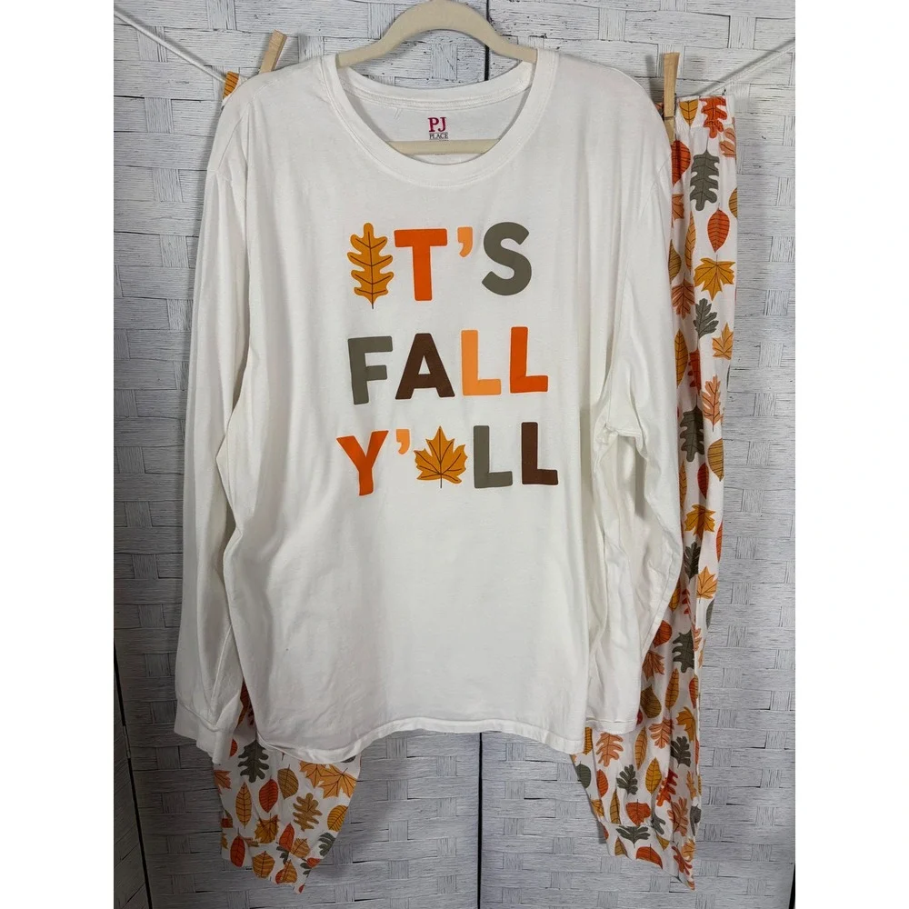 PJ Place Womens Pajama Set Fall Its Fall Yall Leaf Print Cotton cozycore
